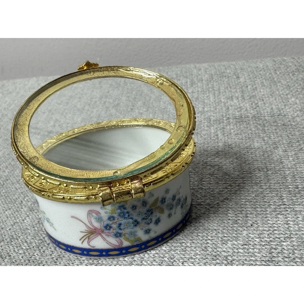 Small Floral trinket box hinged French Inspired Hand Painted Pill Box
